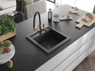 Гранитная кухонная мойка Mexen Vito с смесителем и сифоном, Black granite/Black/Gold цена и информация | Раковины на кухню | hansapost.ee