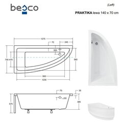 Ванна Besco Praktika с отделкой, 140x70 см, левосторонняя цена и информация | Ванночки | hansapost.ee