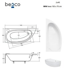 Ванна Besco Mini, 150x70 см, левосторонняя цена и информация | Ванночки | hansapost.ee