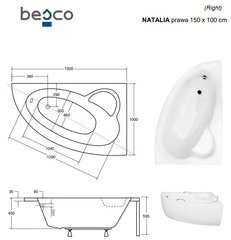 Vann Besco Natalia musta viimistlusega, 150x100 cm, parempoolne price and information | Vannid | hansapost.ee