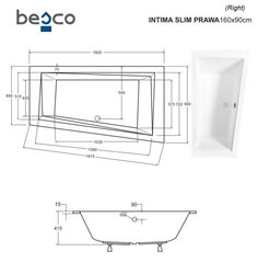 Vann Besco Intima Slim, 160x90 cm, parempoolne hind ja info | Vannid | hansapost.ee