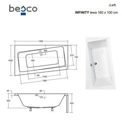 Ванна Besco Infinity, 160x100 см, левосторонняя цена и информация | Ванночки | hansapost.ee