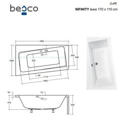 Ванна Besco Infinity с отделкой, 170x110 см, левосторонняя, с черной отделкой цена и информация | Ванны | hansapost.ee