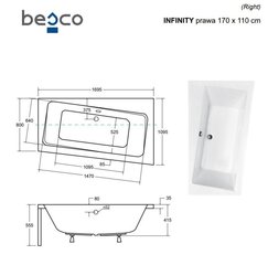 Ванна Besco Infinity с отделкой, 170x110 см, правосторонняя цена и информация | Ванны | hansapost.ee