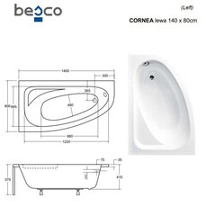 Ванна Besco Cornea, 140x80 см, левосторонняя цена и информация | Ванночки | hansapost.ee