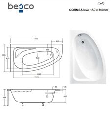 Vann Besco Cornea Comfort, 150x100 cm, vasakpoolne hind ja info | Vannid | hansapost.ee