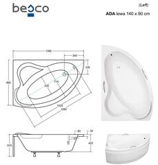 Ванна Besco Ada с отделкой, 140x90 см, левосторонняя цена и информация | Ванны | hansapost.ee