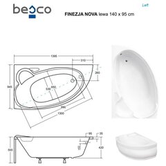 Ванна Besco Finezja Nova с отделкой, 140x95 см, левосторонняя цена и информация | Ванночки | hansapost.ee