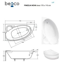 Ванна Besco Finezja Nova с отделкой, 170x110 см, левосторонняя цена и информация | Ванночки | hansapost.ee