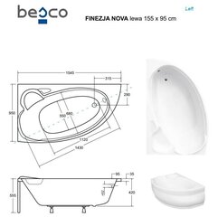 Ванна Besco Finezja Nova с отделкой, 155x95 см, левосторонняя цена и информация | Ванночки | hansapost.ee