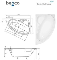 Ванна Besco Bianka, 150x95 см, правосторонняя цена и информация | Ванны | hansapost.ee