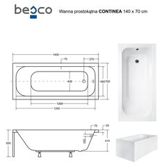 Ванна Besco Continea с отделкой, 140x70 см цена и информация | Ванны | hansapost.ee