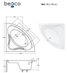 Ванна Besco Mia с отделкой, 140x140 см цена и информация | Ванны | hansapost.ee