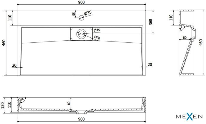 Konglomerato valamu Mexen Ava, 90x46 cm, must matt hind ja info | Vannitoa valamud, kraanikausid | hansapost.ee