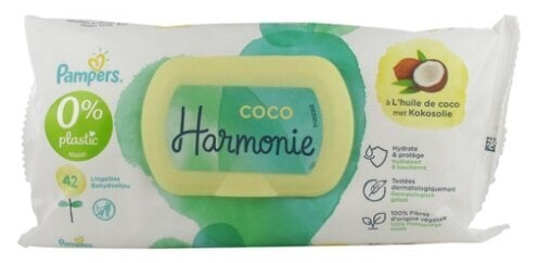 Pampers Harmonie Coco beebisalvrätikud, 1 pakk, 42 ​​salvrätikut, kookosõli niisutav ja kaitsev цена и информация | Niisked salvrätikud lastele | hansapost.ee