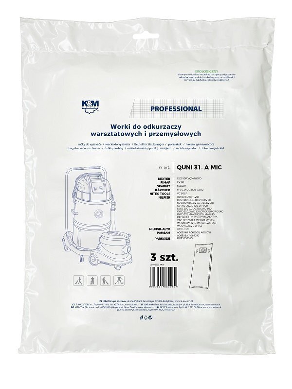 K&M KM-QUNI31.A Dust bags for vacuumcleaner KARCHER / MAKITA hind ja info | Tolmuimejate lisatarvikud | hansapost.ee