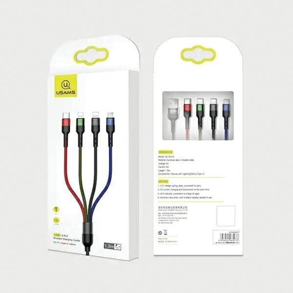 Usams 2xlightning/microUSB/USB-C, 1.2 m цена и информация | Juhtmed ja kaablid | hansapost.ee