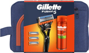 Gillette Kinkekomplekt Fusion5 Raseerija + 4 vahetustera + raseerimisgeel 200 ml + kott hind ja info | Raseerimisvahendid | hansapost.ee