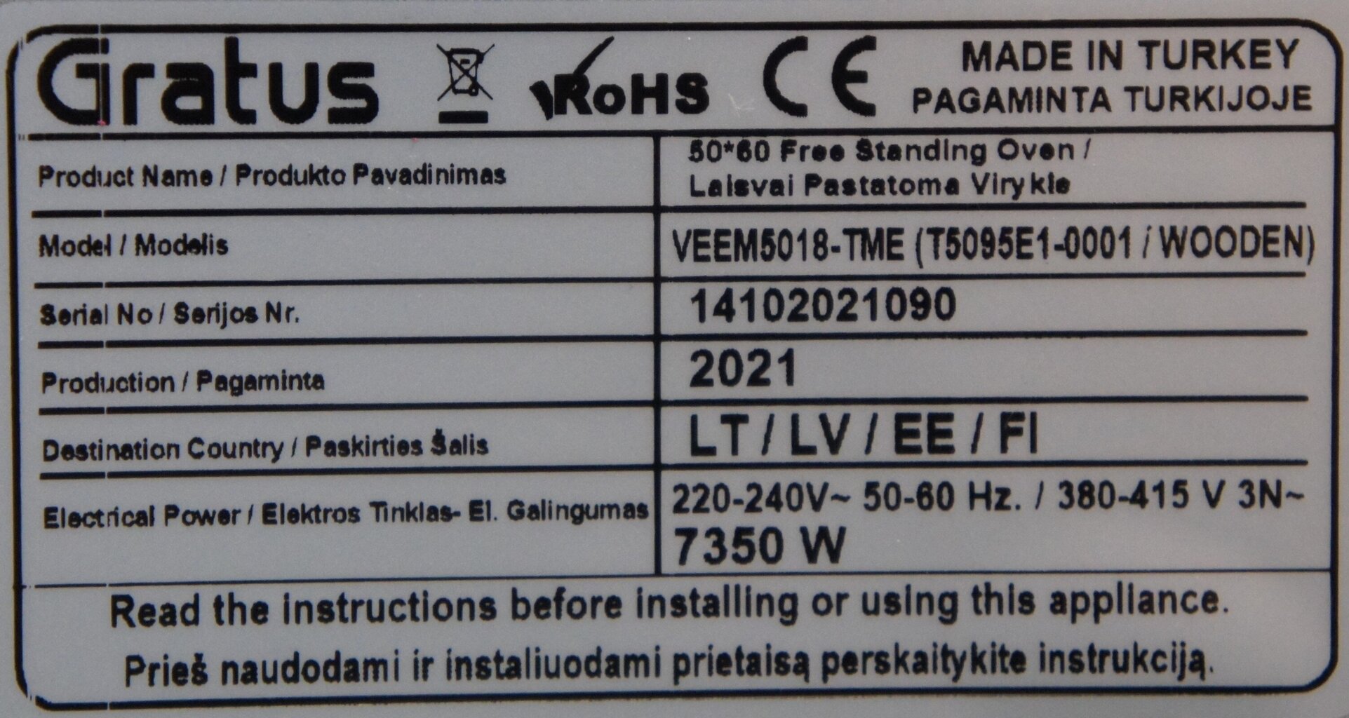 Gratus VEEM5018-TME hind ja info | Elektripliidid | hansapost.ee