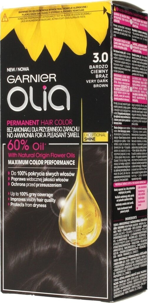 Õlipõhine kauapüsiv juuksevärv ammoniaagivaba Garnier Olia 3.0 Very Dark Brown цена и информация | Juuksevärvid | hansapost.ee