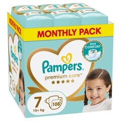 Одноразовые подгузники Pampers Premium Care 7 (15+ кг), 108 шт. цена и информация | Пеленки | hansapost.ee