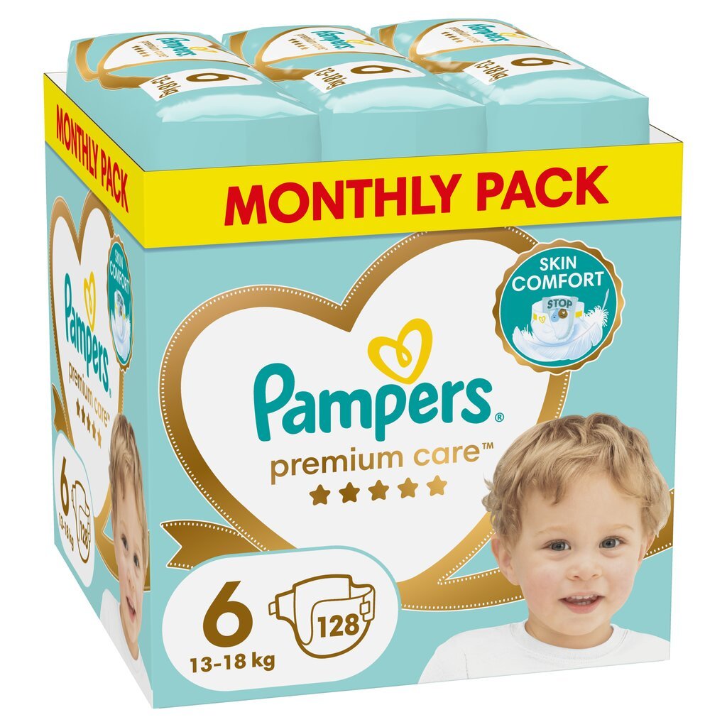 Pampers Premium Care Teipmähkmed, Suurus 6, 128 Mähet, 13-18 kg цена и информация | Mähkmed, riidest mähkmed | hansapost.ee