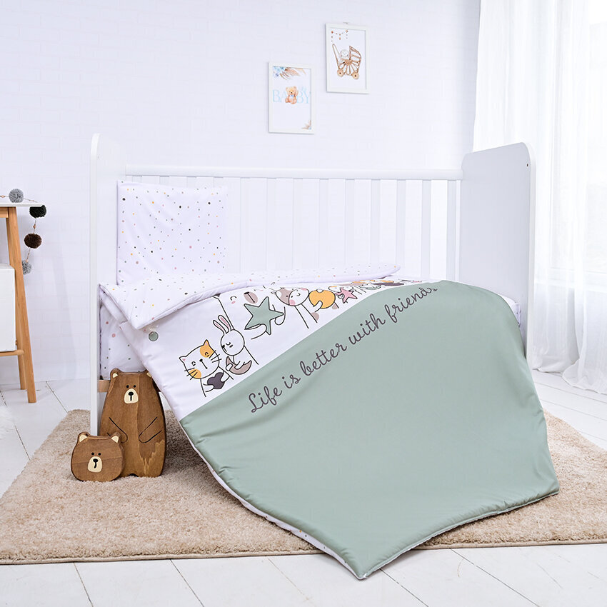 Voodipesukomplekt beebile Lorelli Happy Friends Mint, 95x140 cm, 3-osaline hind ja info | Laste voodipesu | hansapost.ee