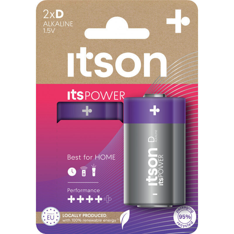 itson itsPOWER patarei Alkaline LR20IPO/2CP hind ja info | Patareid | hansapost.ee