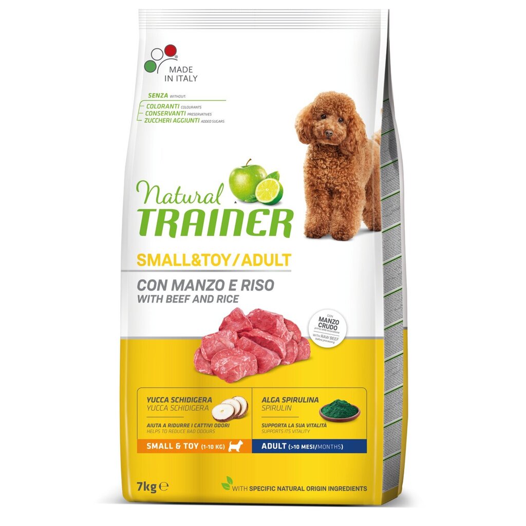 Koerte kuivtoit Natural trainer dog small & toy adult beef & rice veiseliha ja riisiga, väikese tõugu koerte täiskasvanutele, 7 kg цена и информация | Koerte kuivtoit ja krõbinad | hansapost.ee