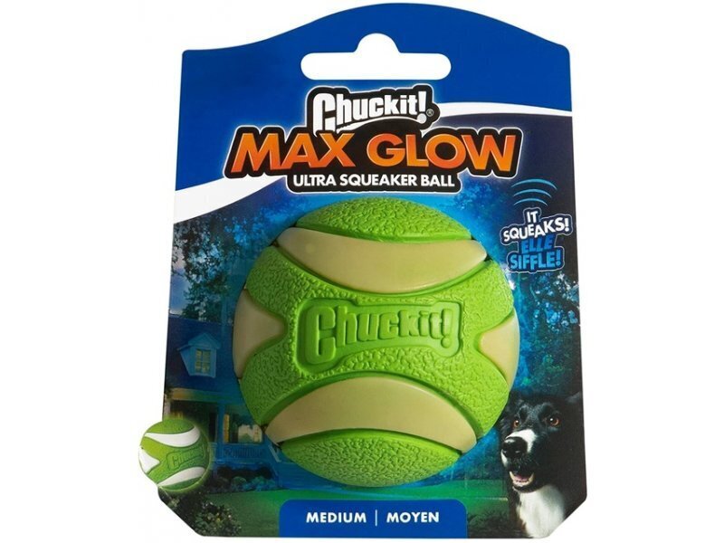 Mänguasi koertele Chuckit! Max Glow Ultra Squeeker pall, M, roheline цена и информация | Koerte mänguasjad | hansapost.ee