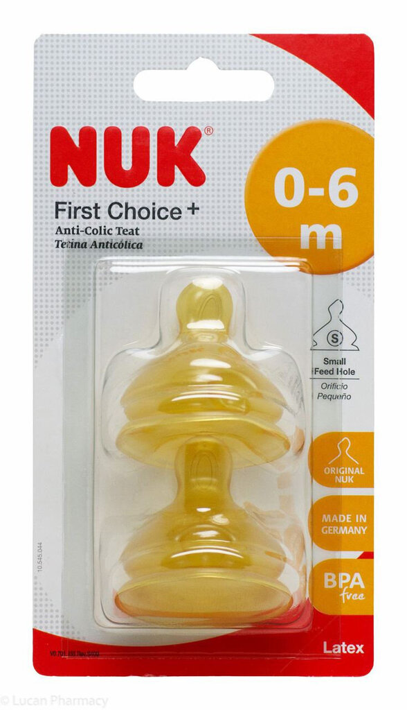 Lateksist lutt Nuk First Choice+ Anti-Colic Teat, S, 0-6 kuud, 2 tk. цена и информация | Lutipudelid ja tarvikud | hansapost.ee