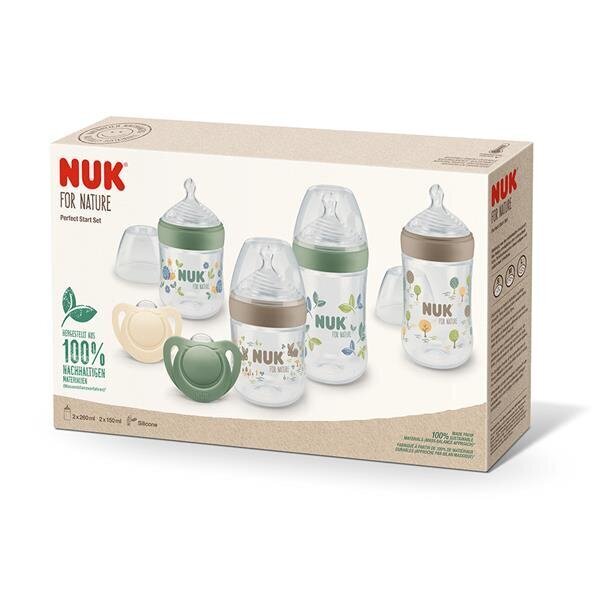 Komplekt Nuk For Nature Perfect Start: pudel, 150 ml, 2 tk. + pudel, 260 ml, 2 tk. + lutt, 0-6 kuud, 2 tk. цена и информация | Lutipudelid ja tarvikud | hansapost.ee