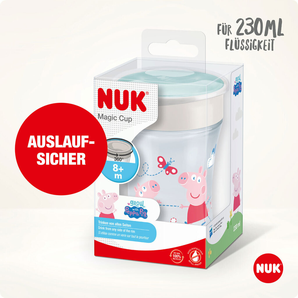 Tass Nuk Peppa Pig Magic Cup, türkiissinine, 8+ kuud, 230 ml price and information | Lutipudelid ja tarvikud | hansapost.ee