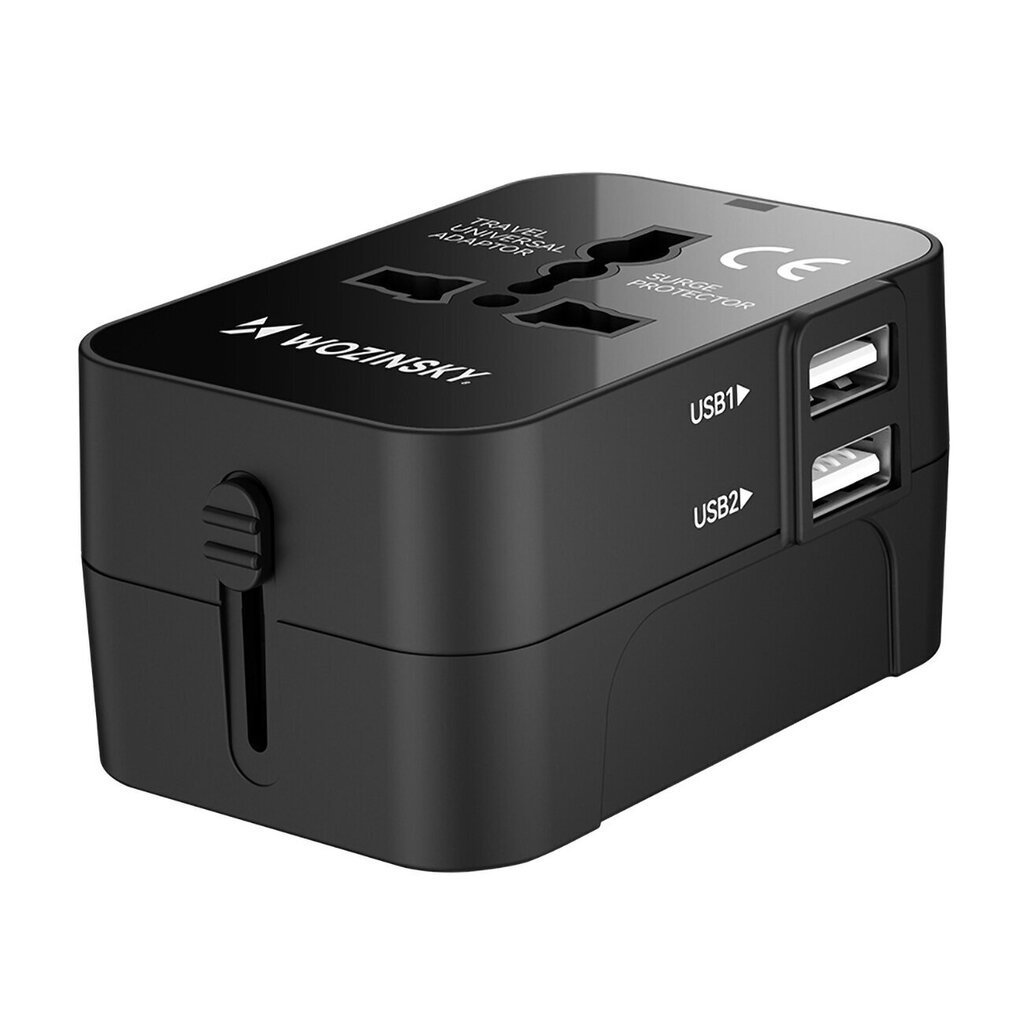 Wozinsky WUTWC reisiadapter universaalne EL / USA / AUS / UK / 2x USB-A, must hind ja info | Laadijad mobiiltelefonidele | hansapost.ee