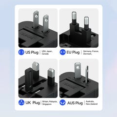 Wozinsky WUTWC reisiadapter universaalne EL / USA / AUS / UK / 2x USB-A, must hind ja info | Laadijad mobiiltelefonidele | hansapost.ee