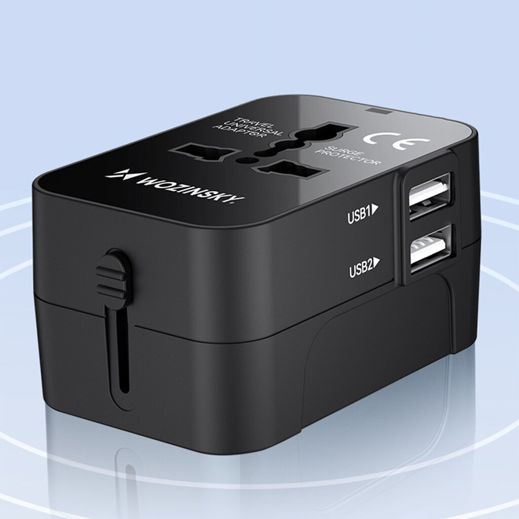 Wozinsky WUTWC reisiadapter universaalne EL / USA / AUS / UK / 2x USB-A, must hind ja info | Laadijad mobiiltelefonidele | hansapost.ee