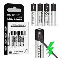 LiiBatteries Мощный перезаряжаемый литий-ионный аккумулятор Aaa Usb-C 4шт. 500mAh 1.5V цена и информация | LiiBatteries Сантехника, ремонт, вентиляция | hansapost.ee