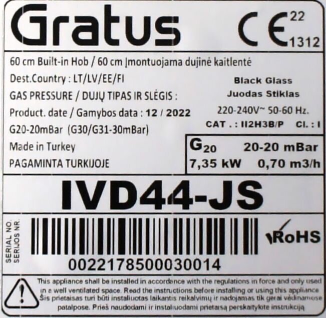 Gratus IVD44-JS price and information | Pliidiplaadid | hansapost.ee