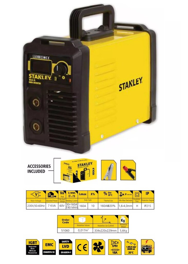 Inverterkeevitusmasin WD-A200IW1 STANLEY 51060 цена и информация | Keevitusseadmed ja jootekolbid | hansapost.ee