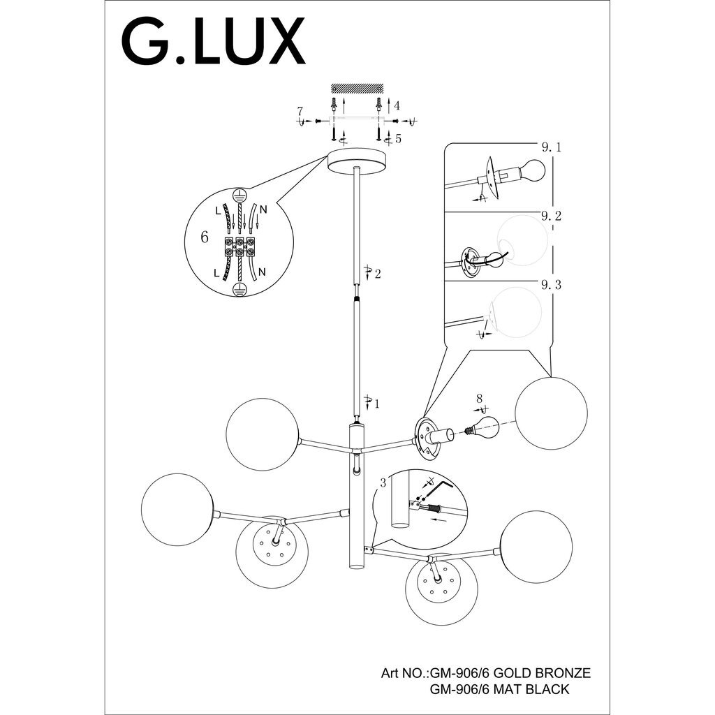 Rippvalgusti G.LUX GM-906/6 mat black hind ja info | Rippvalgustid | hansapost.ee