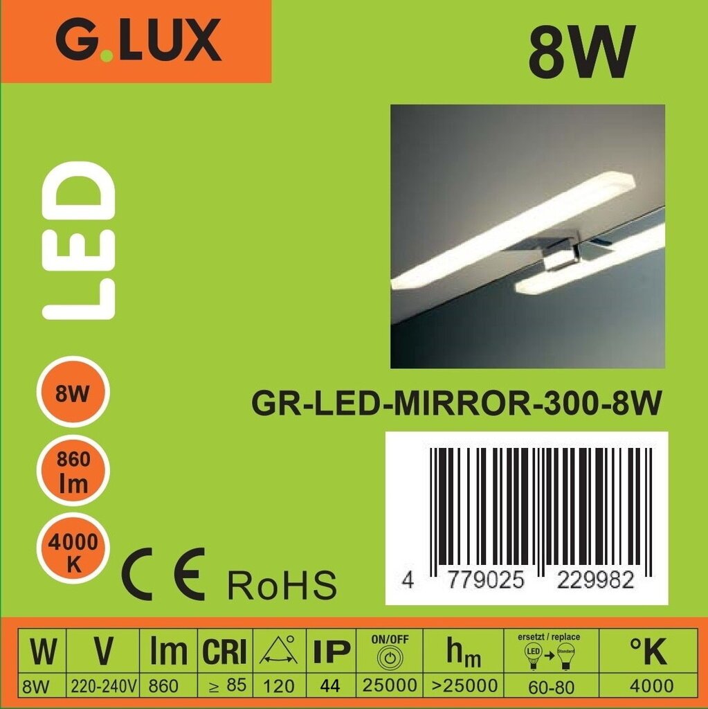 Peegel LED valgusti G.LUX GR-LED-MIRROR-300-8W hind ja info | Seinavalgustid | hansapost.ee