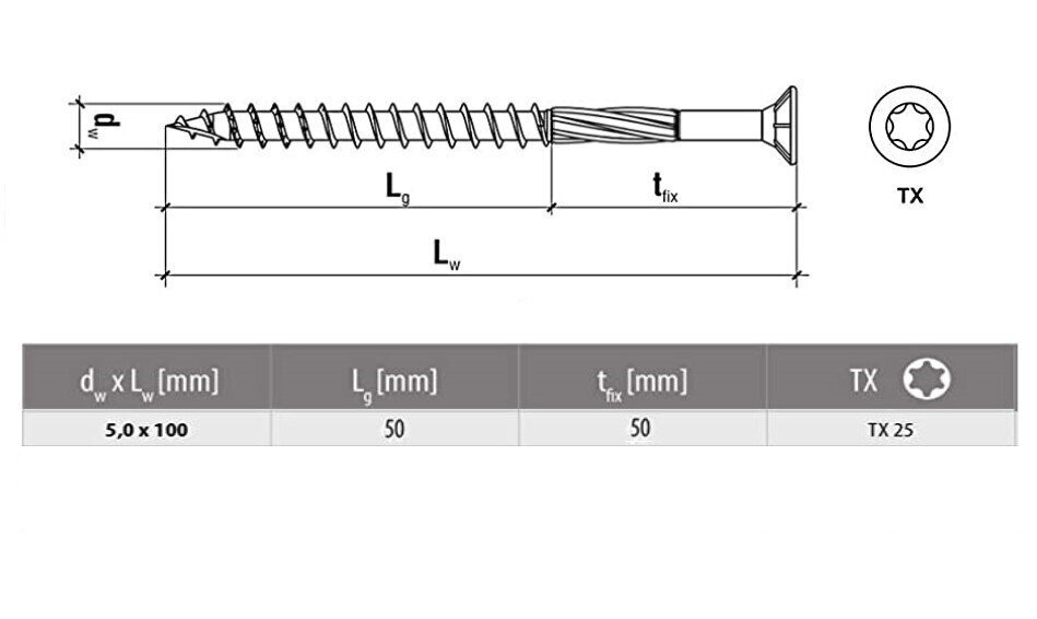 Puidukruvid välitöödeks, torx, C3, 5,0 x 100/60, 100 tk цена и информация | Kinnitusvahendid | hansapost.ee