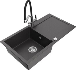 Гранитная кухонная мойка Mexen Leo со смесителем и сифоном, Black granite+Black/Chrome цена и информация | Раковины на кухню | hansapost.ee