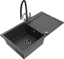 Гранитная кухонная мойка Mexen Leo со смесителем и сифоном, Black granite+Black/Chrome цена и информация | Раковины на кухню | hansapost.ee