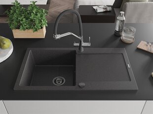 Гранитная кухонная мойка Mexen Leo со смесителем и сифоном, Black granite+Black/Chrome цена и информация | Раковины на кухню | hansapost.ee