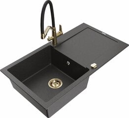 Гранитная кухонная мойка Mexen Leo со смесителем и сифоном, Black granite+Black/Gold цена и информация | Раковины на кухню | hansapost.ee