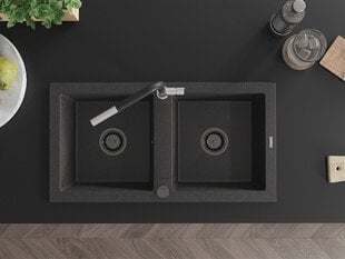 Гранитная кухонная мойка Mexen Mario со смесителем и сифоном, Black granite+Black/Chrome цена и информация | Раковины на кухню | hansapost.ee