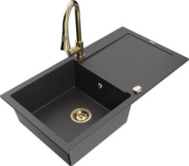 Гранитная кухонная мойка Mexen Leo со смесителем и сифоном, Black granite+Gold цена и информация | Раковины на кухню | hansapost.ee