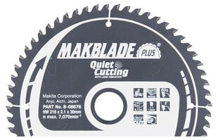 B-08676 TCT Пильный диск MAKBLADE PLUS 216X2.1X30mm 5 ° T60 Makita цена и информация | Ручной инструмент, 18 В 125 мм бесщеточная угловая шлифовальная машина для Makita Cordless, замена литий-ионного аккумулятора | hansapost.ee