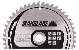 B-08953 TCT Пильный диск MAKBLADE 190X2.2X20mm 5 ° T48 Makita цена и информация | Ручной инструмент, 18 В 125 мм бесщеточная угловая шлифовальная машина для Makita Cordless, замена литий-ионного аккумулятора | hansapost.ee